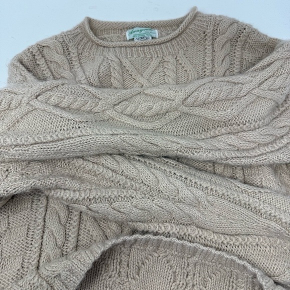 Amazonias Cream Alpaca Wool Fisherman Cable Knit Sweater Sz L Hand Knitted Peru - Picture 6 of 9